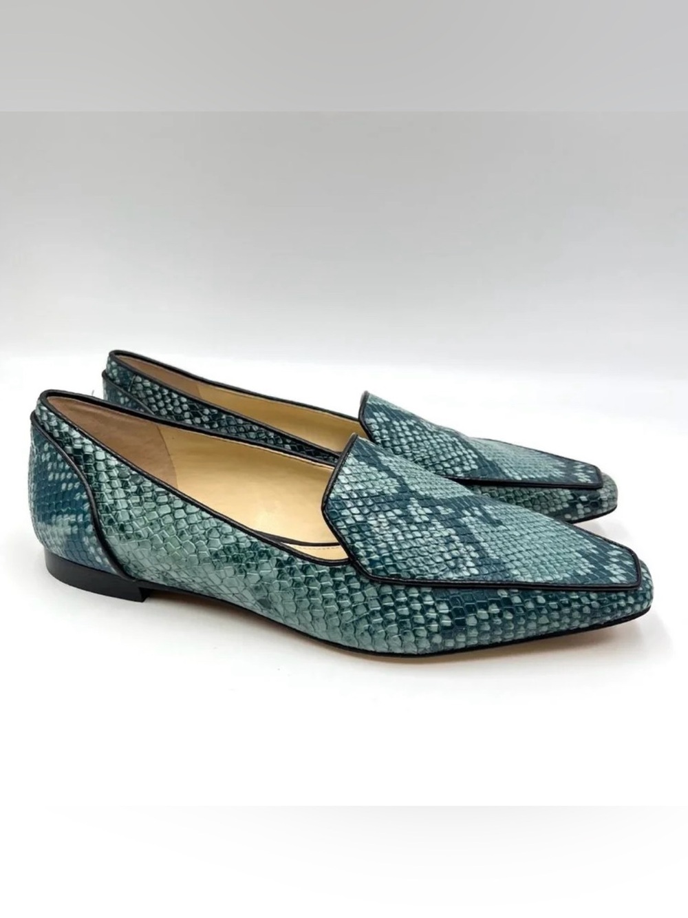 Vince Camuto Kallassa Flats Bluestone Snake Print Leather Shoe Size 7 1/2